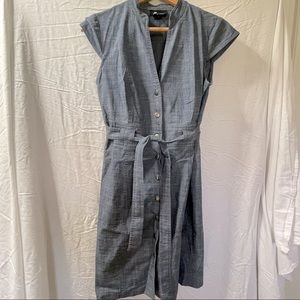 Button Down Tied Waste Denim-Style Dress